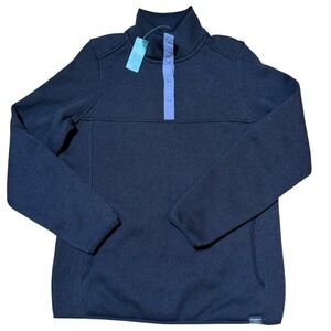 L.L.Bean Sweater Fleece Pullover Women Medium Classic Black NWT 506473 Snap Neck